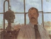 Lovis Corinth Self-Portrait with Skeleton oil painting artist